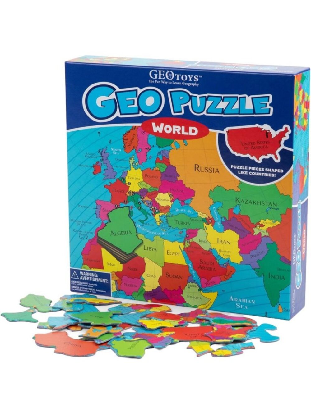 World Map Jigsaw Puzzle - 68 Pc Geography Game for Kids, Fun Educational Toy